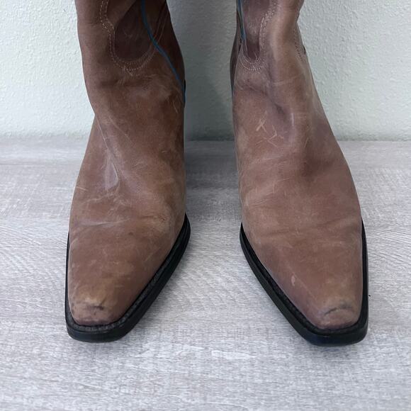 Franco Sarto Pointy Cowboy Western Block Heels Leather Boots 8M Brown Festival - Picture 3 of 9